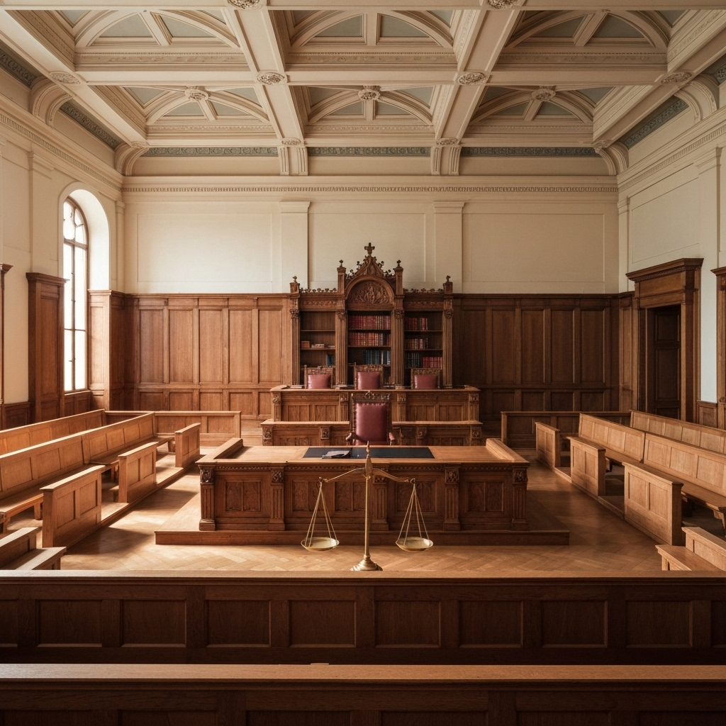 Courtroom with scales of justice